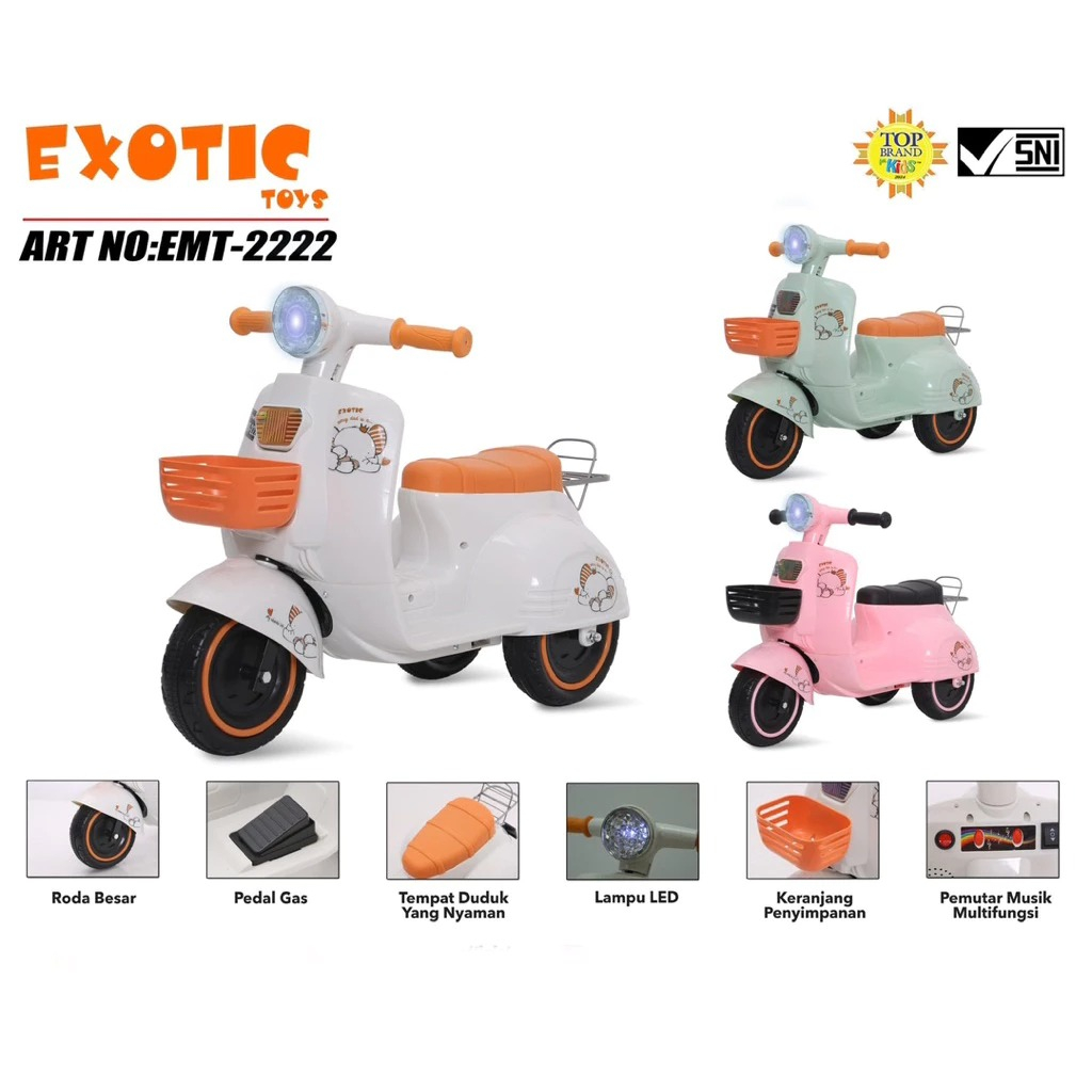 Exotic EMT 2222 Motor Vespa Aki anak / Motor listrik vespa