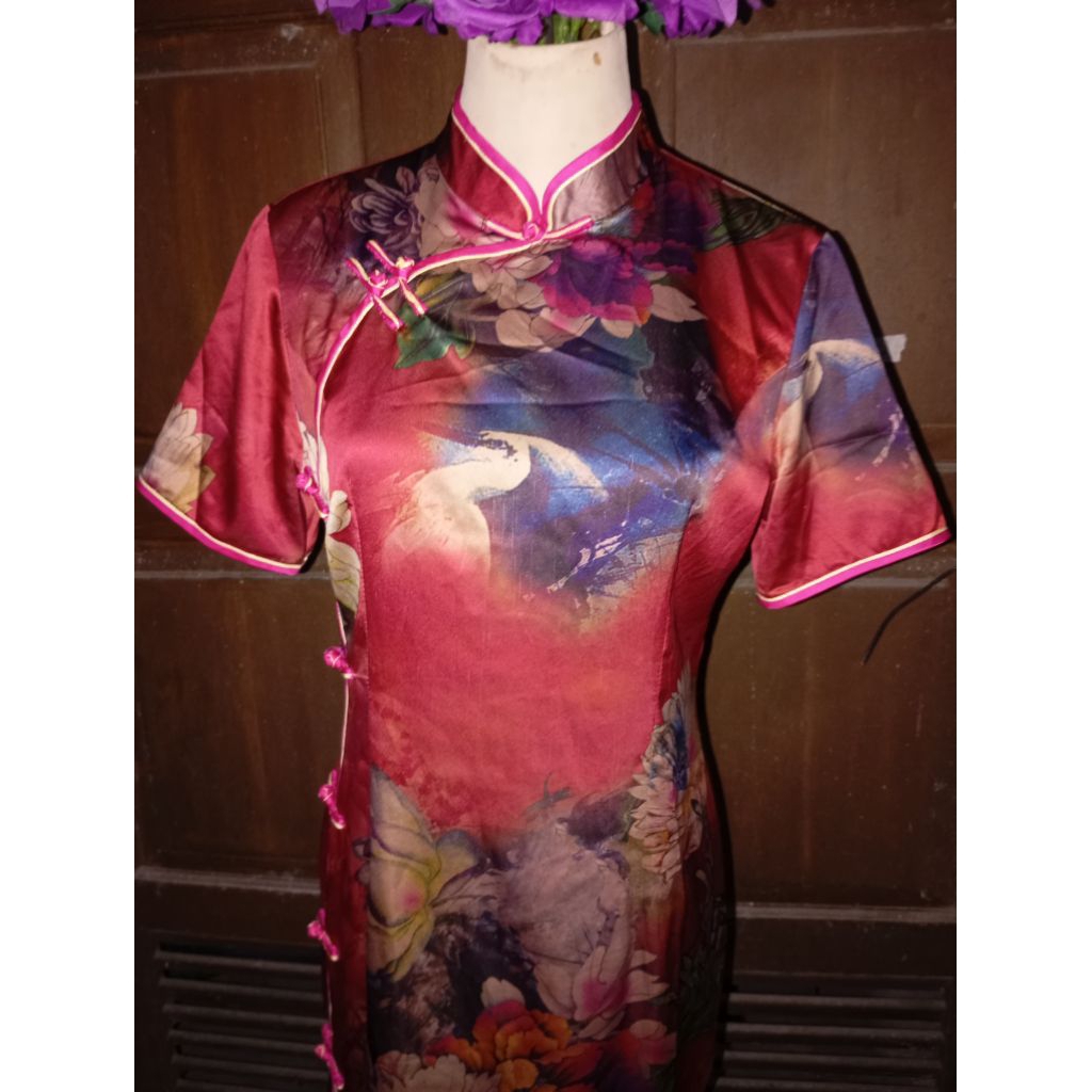 Jual red motif corak midi cheongsam | Shopee Indonesia