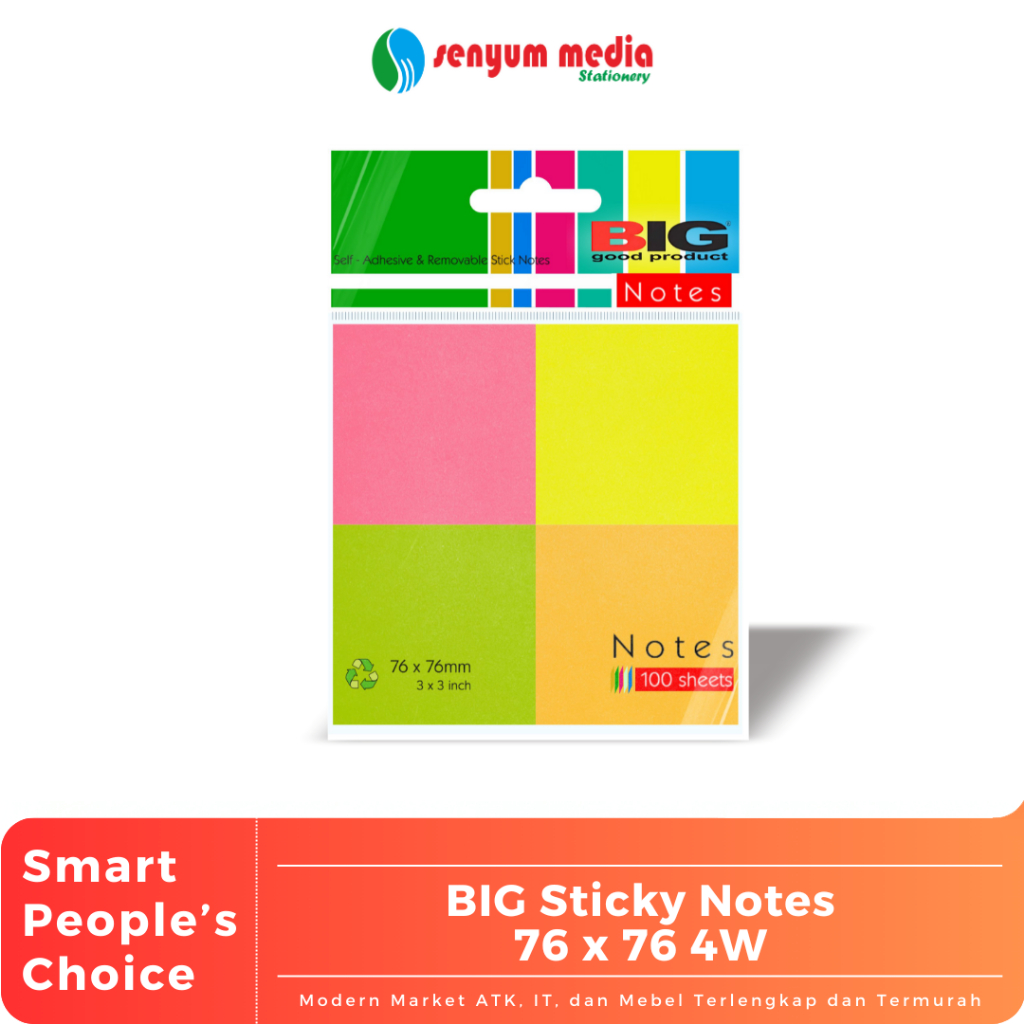 Jual BIG - Sticky Notes/Kertas Catatan 76 x 76 mm 4 Warna | Kertas ...