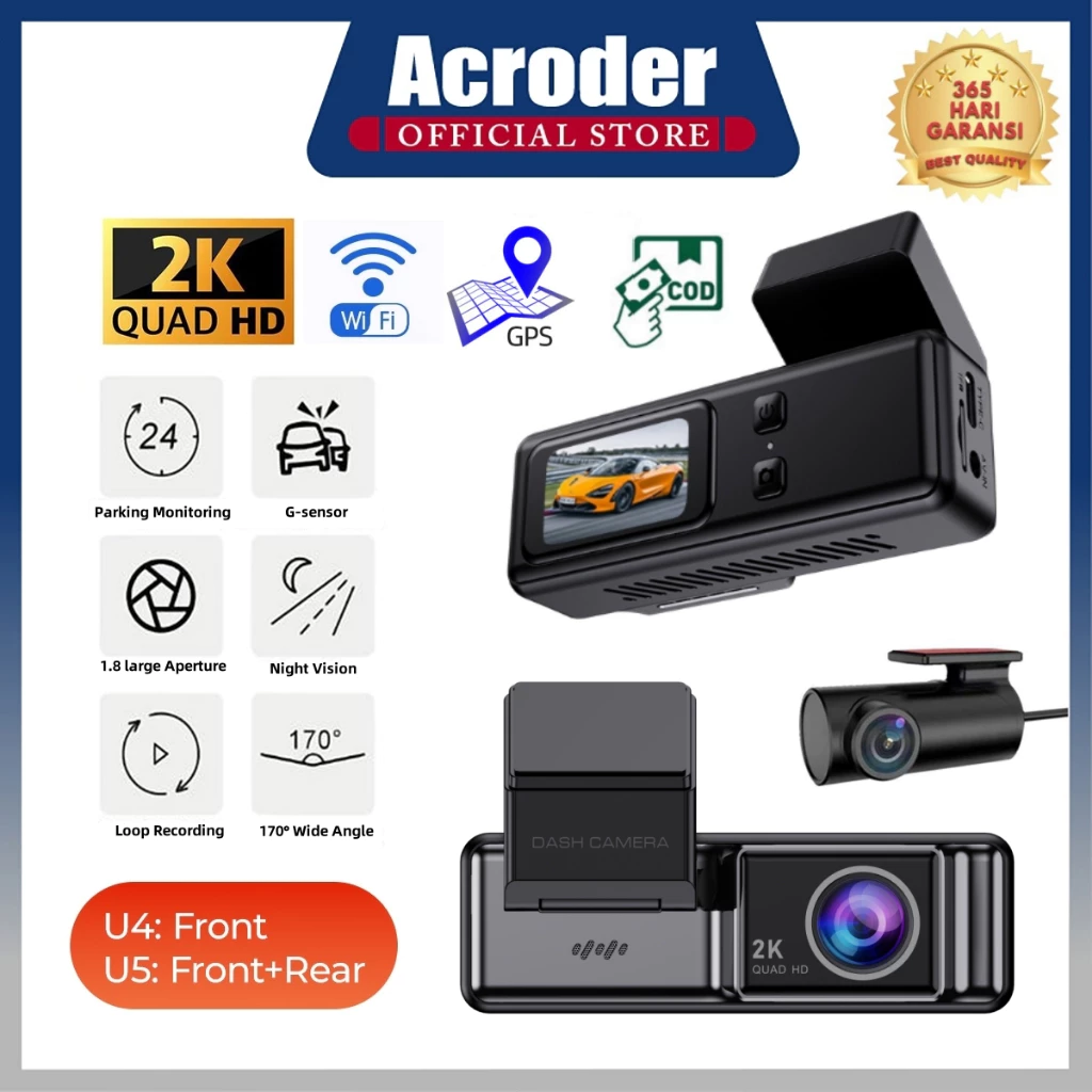 Acroder Dashcam Mobil 2K HD WiFi GPS Super Night Vision