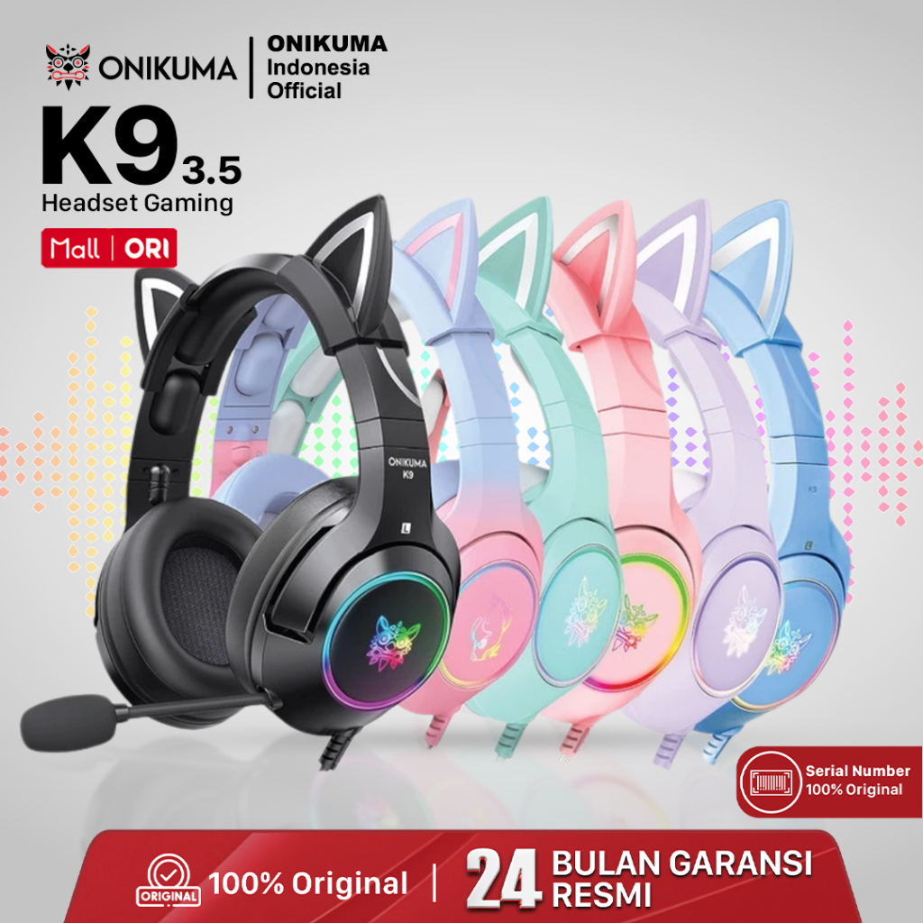ONIKUMA K9 Headset Gaming Elite Stereo Headphone Gaming Type Cat Mic Bass  Original Best Seller For PC Laptop dan HP