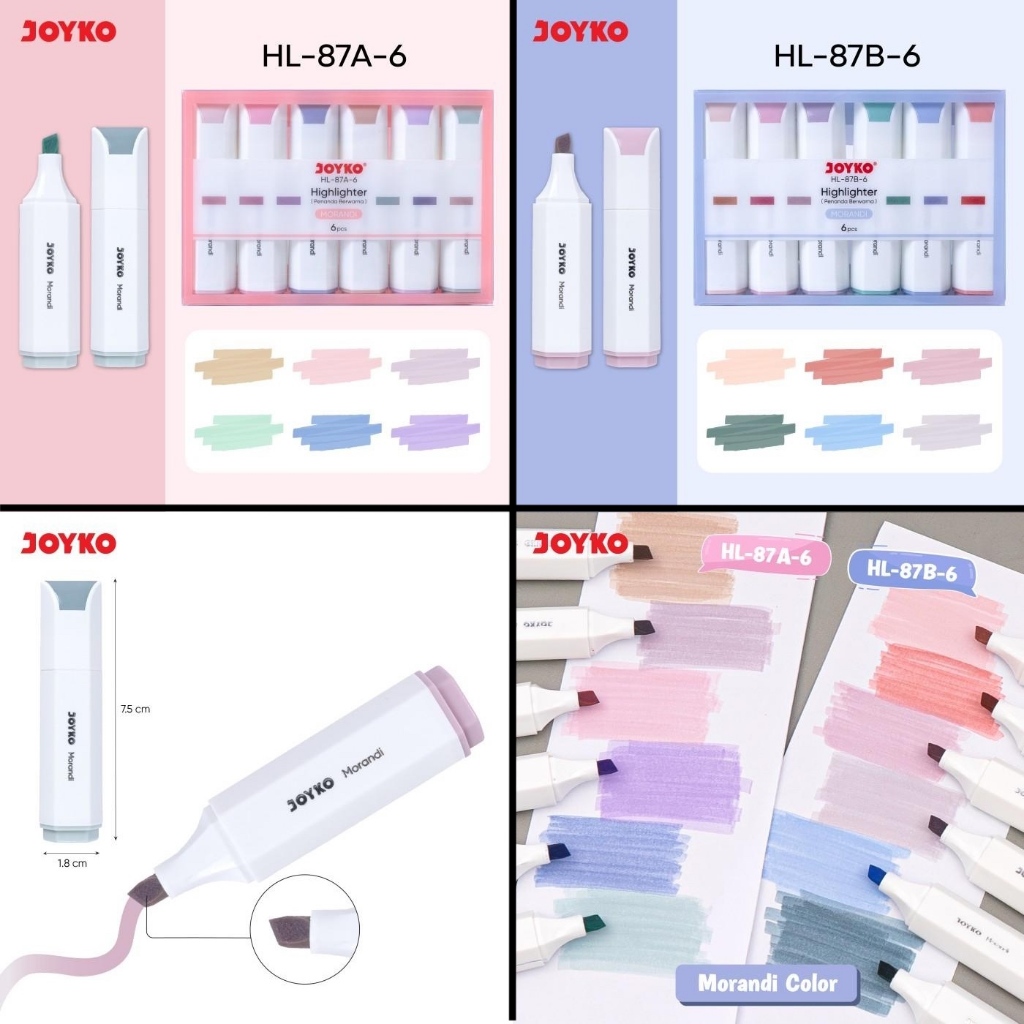 Jual Highlighter 6 Warna MORANDI Joyko HL-87A HL-87B Color Original (1 ...