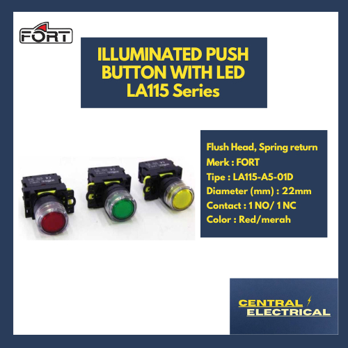 Jual FORT Iluminated Push Button LED (LA115 Series) 3 warna merk FORT ...