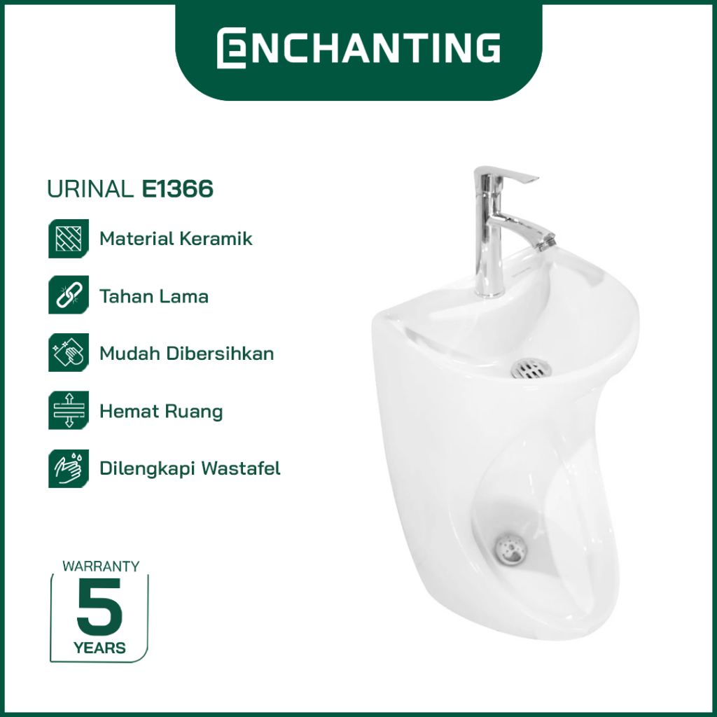 ENCHANTING Urinal Toilet E1366 Complete dengan Keran dan saringan Wastafel Cuci tangan material Ceramic White Bergaransi.