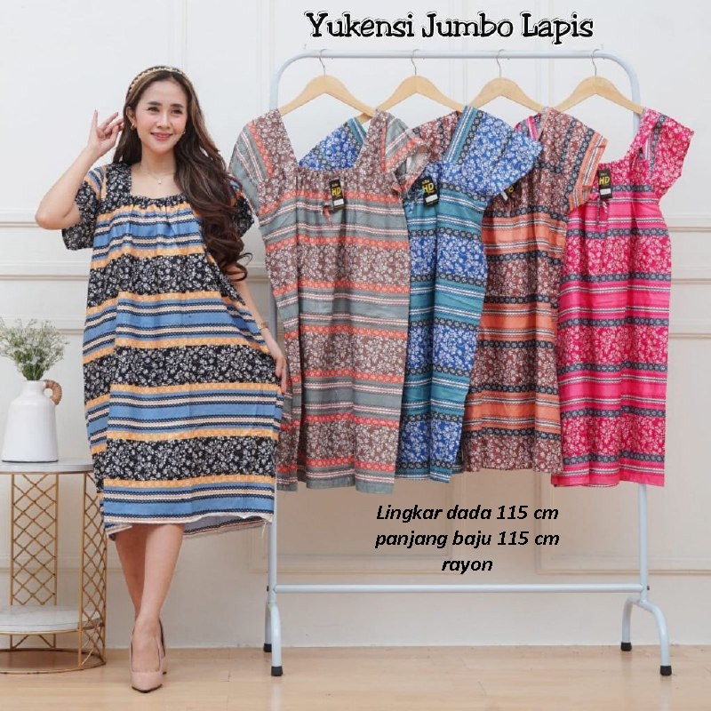 Jual Yukensi Daster Jumbo Lapis Garis Garis Bagian Dada Karet | Shopee ...
