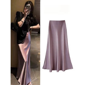 RAVA ABIYU Rok Satin Maxi Premium Satin Long Skirt 6889 Rok Satin Panjang Rok Duyung Satin