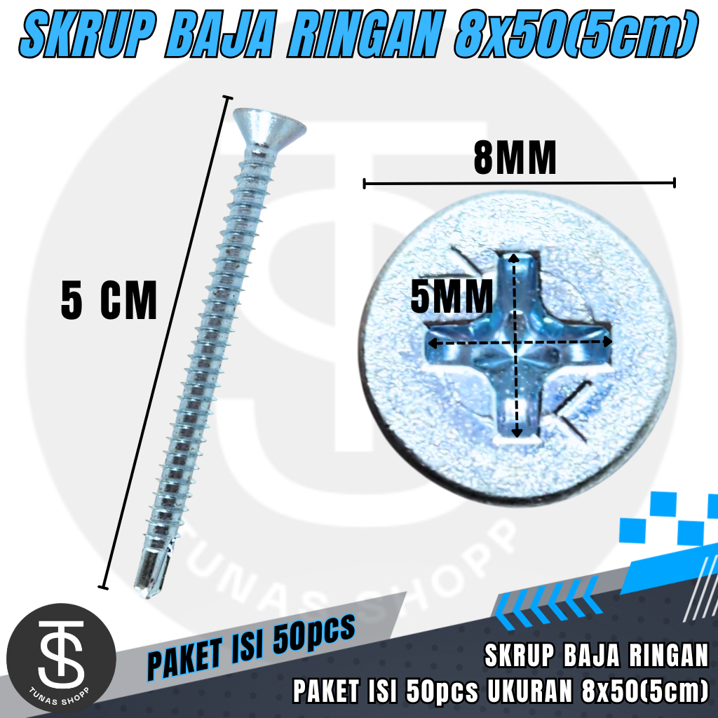 Jual Skrup Baja Ringan 8x50 – Self Drilling Screw Isi 50pcs Panjang 5cm ...