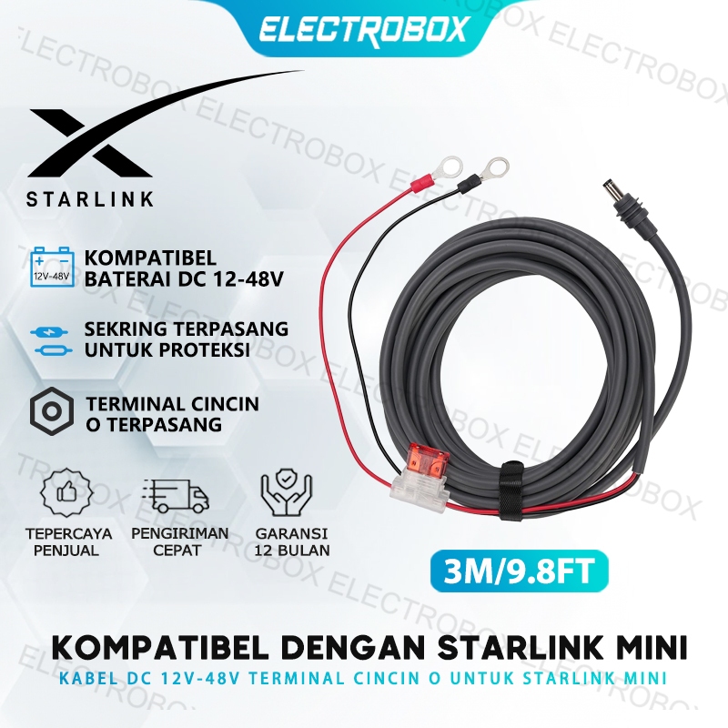 Jual Starlink Mini Kabel DC 3M 12V-48V dengan Sekring & Terminal O ...