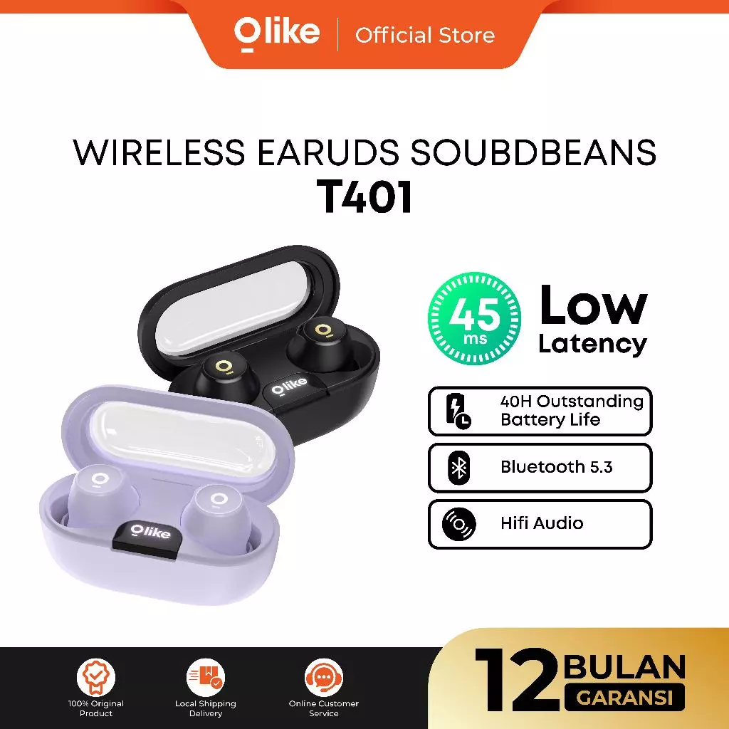 OLIKE TWS T401 Wireless Earbuds SoundBeans | Bluetooth 5.3 | 40H Long Battery Life| Headset Earphone Low Latency For Game