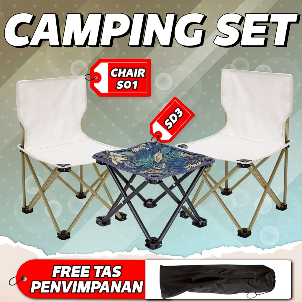 Bundling 3 IN 1 Meja Portable Kursi Lipat Camping Outdoor FREE TAS PENYIMPANAN