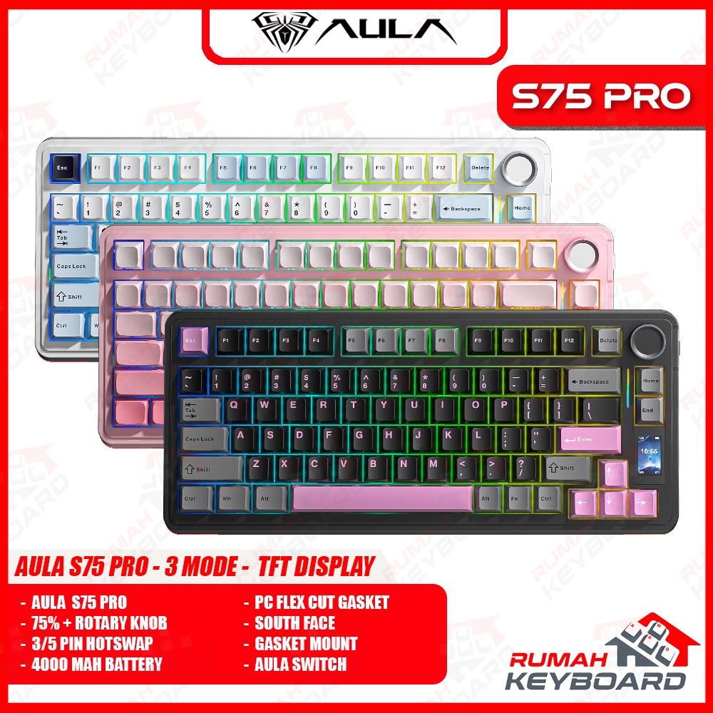 Jual AULA S75 PRO - 75% - 3 Mode Connection - TFT Display - Gasket ...