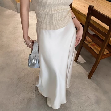 S 6XL Rok Maxi Satin Rok Pelukan Pinggul Wanita Kantor Rok Ekor Ikan Satin Kasual Dan Serbaguna