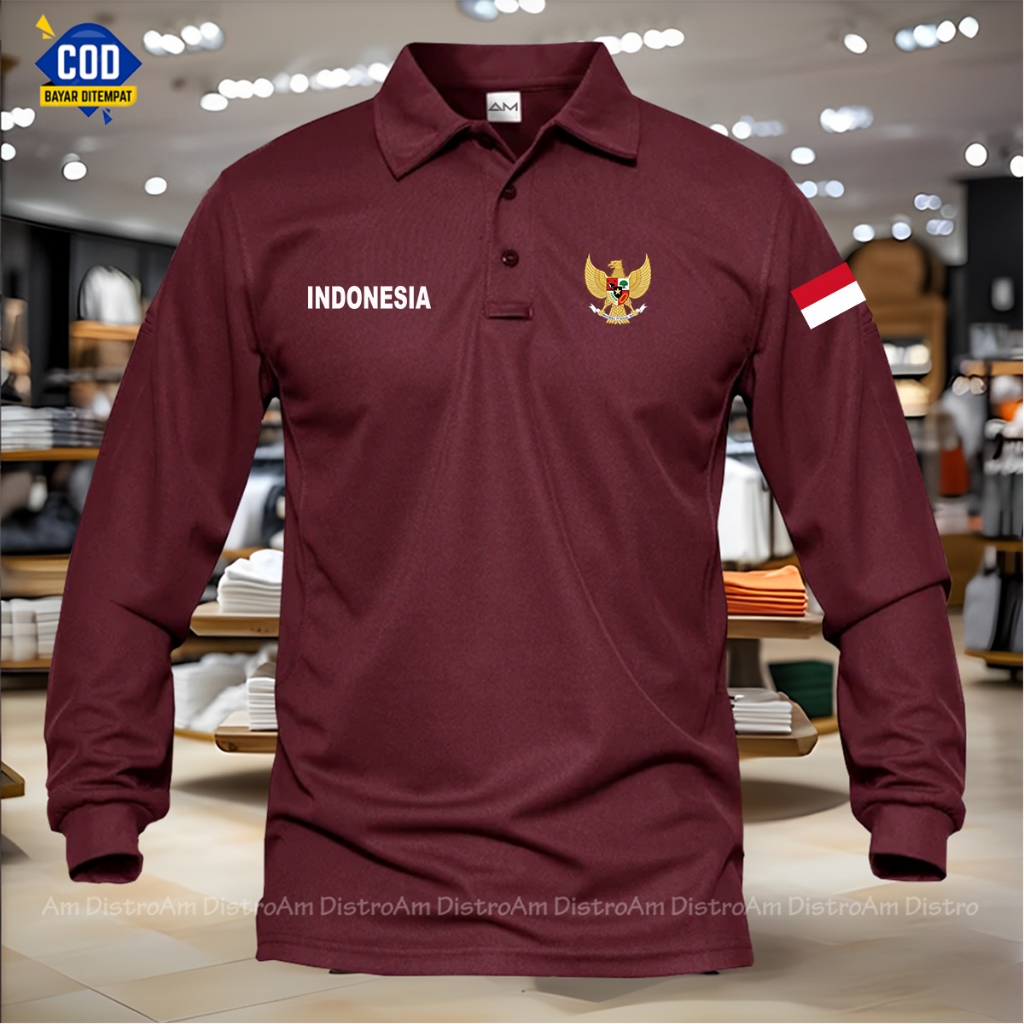 Polo shirt Logo Dirgahayu 80 Tahun Indonesia Lengan Panjang Dewasa Unisex Bisa Custom 17 Agustus Best Seller