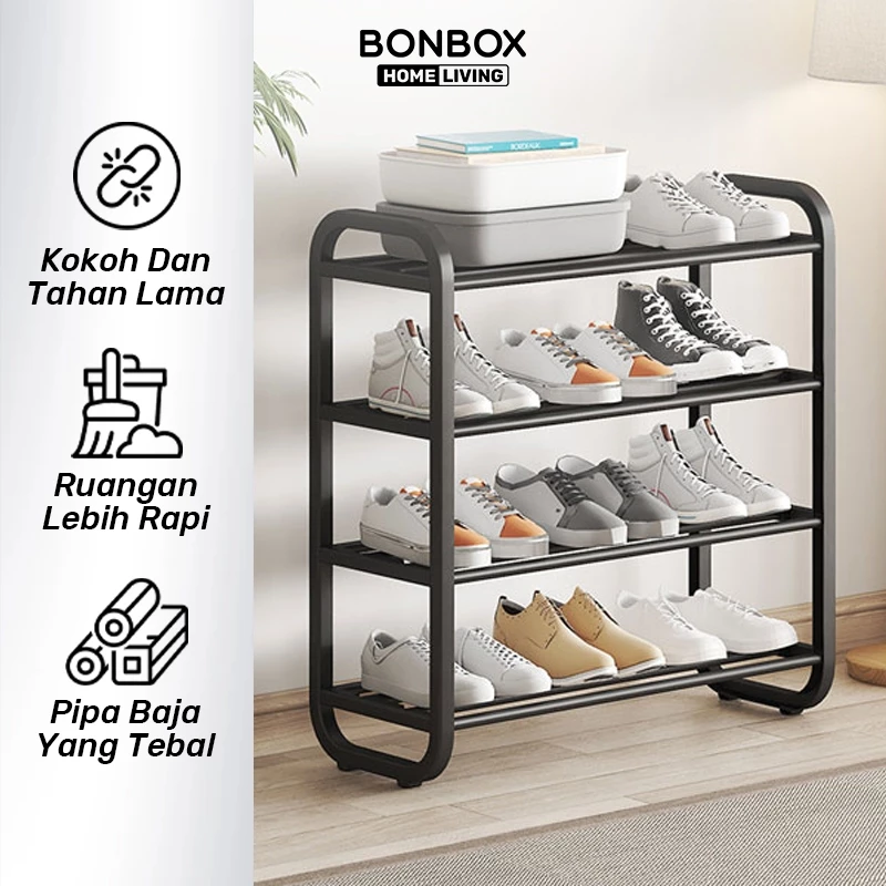 ONBOX Homeliving - Rak Sepatu 4 Layer Floating Shelf Serbaguna Anti Debu Muat 15 Pasang Hemat Ruang