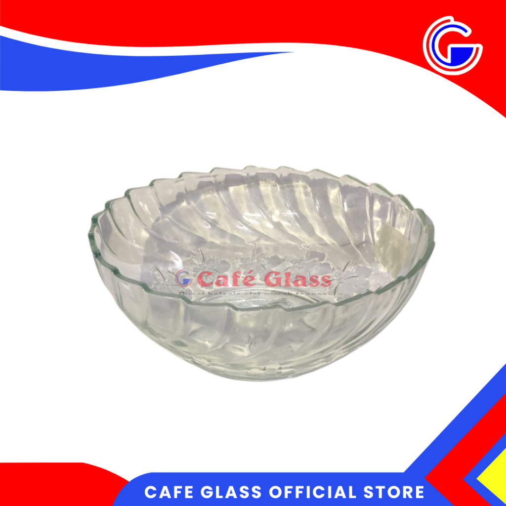 Mangkok Makan Kaca 16.5 Cm I Mangkok Kaca Kedaung Murah I Mangkok Kaca Motif Bunga I Flw-7B
