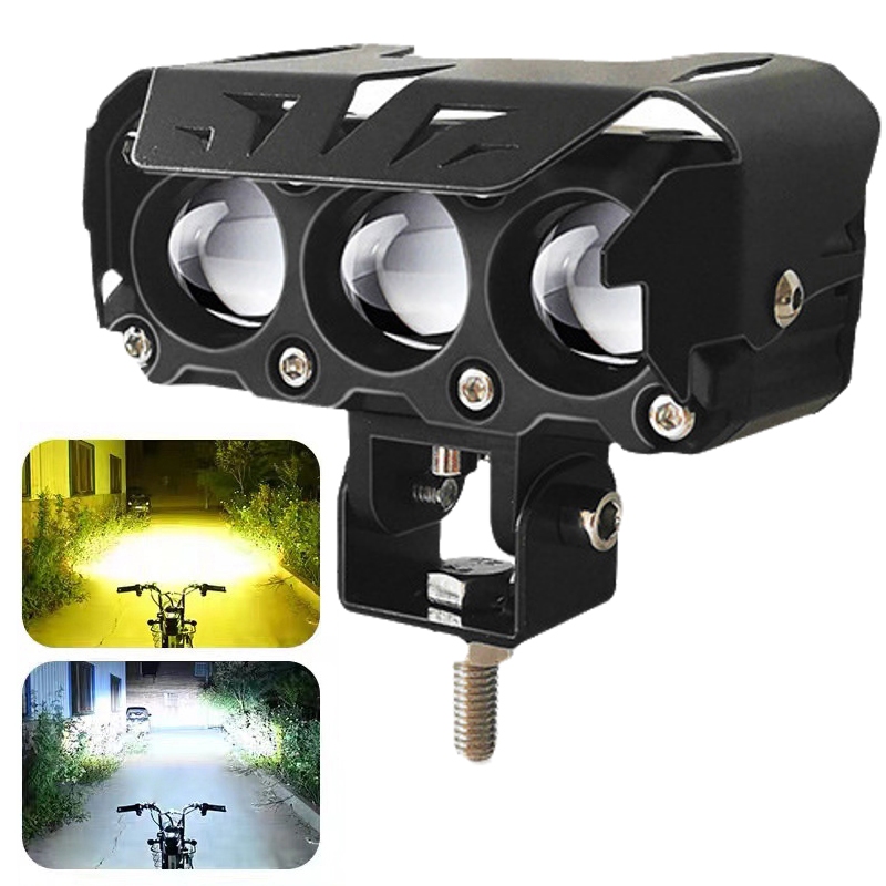 KEVANLY Lampu Sorot Laser Motor 3 Mata Pulsa, Lampu Depan Tambahan, Mode Mata Setan Merah Biru, Lampu Tembak Motor Mobil Ultra Tinggi Rendah, Super Terang, Semua Aluminium, Putih Kuning, Semua Aluminium Berkualitas Tinggi