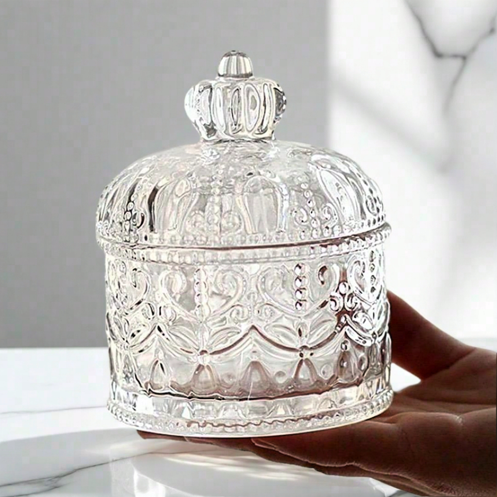 Jual Crown Embossed Glass Jar Crystal / Toples Kaca Timbul Motif ...
