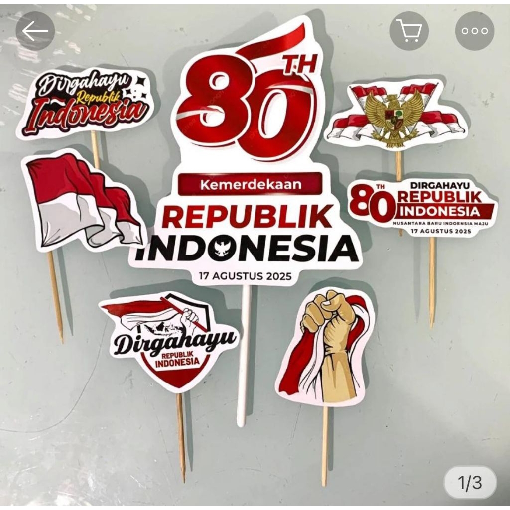 Jual topper cake hiasan kue cake topper kemerdekaan HUT RI ke 80 ...