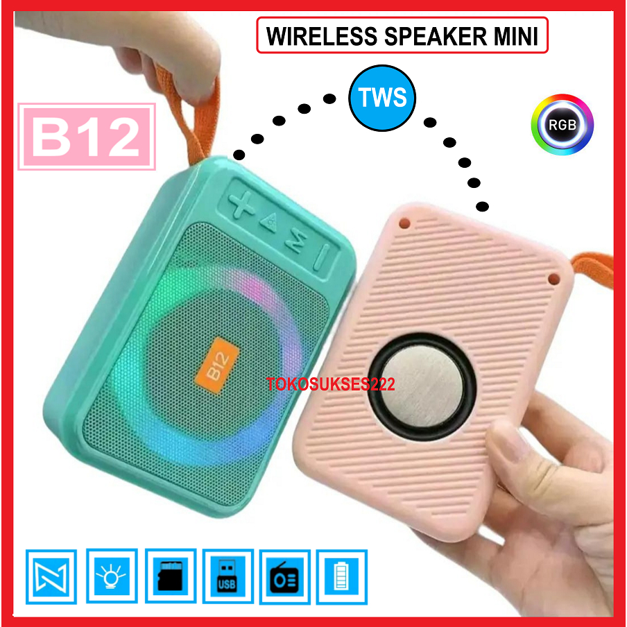 Jual Speaker Bluetooth B12 RGB LED Wireless Speaker TWS Mini RGB Light ...