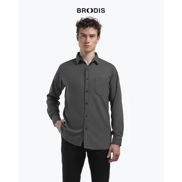 Broodis Kemeja Polos Hitam Cotton SOFTEE Black Lengan Panjang Slimfit