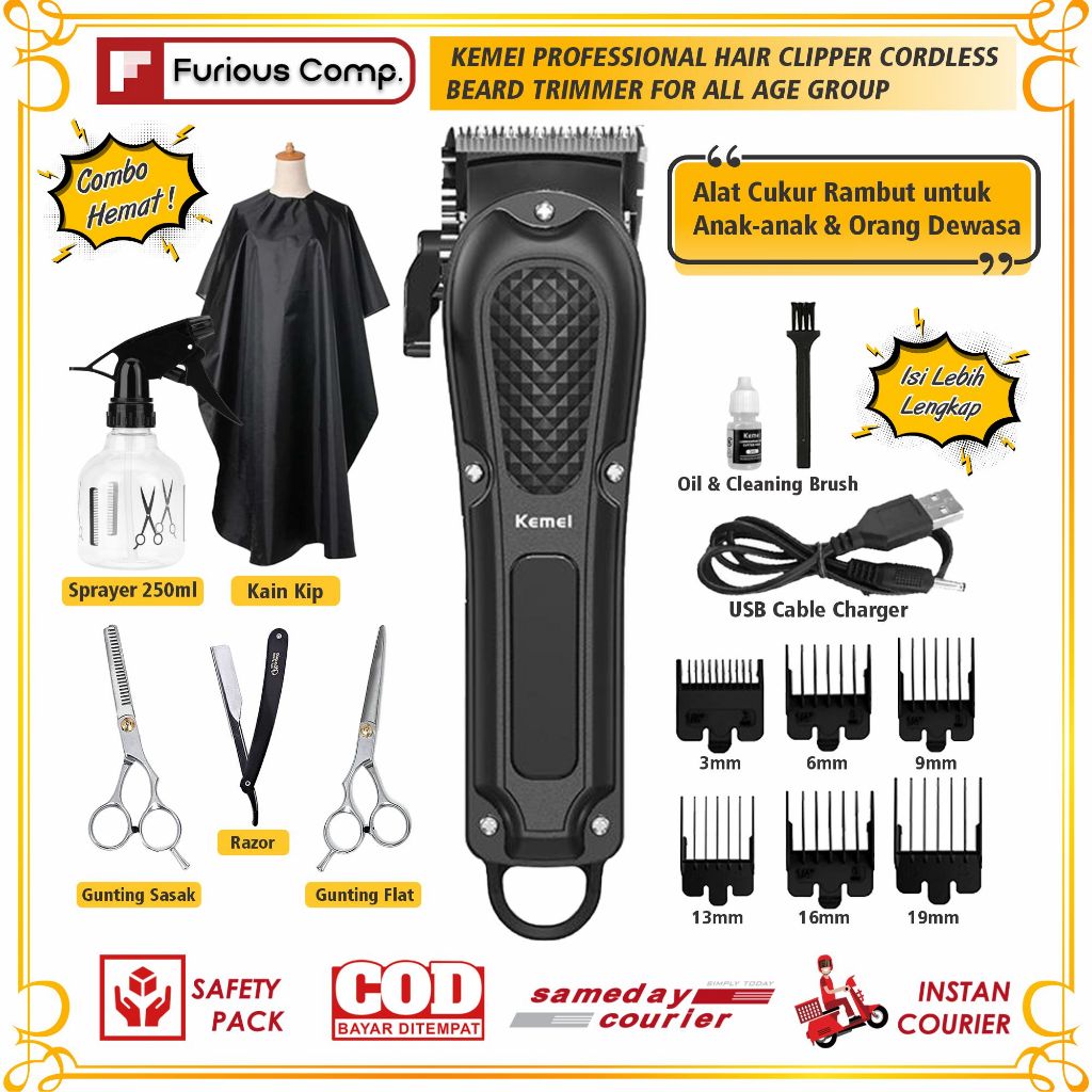 Jual Kemei Professional Hair Clipper Cordless Paket Lengkap Alat Cukur ...
