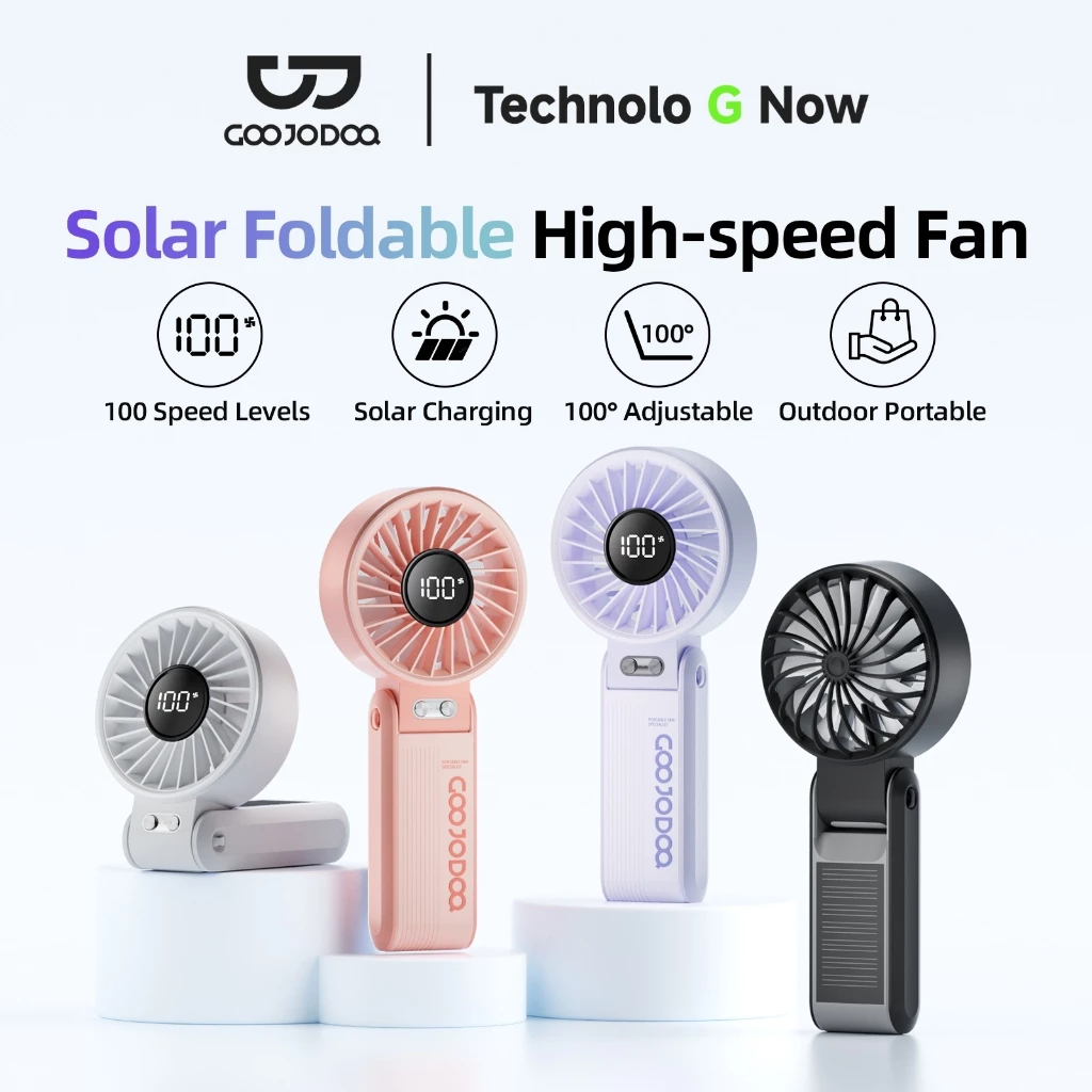 GOOJODOQ Solar Power Mini Fan 4000 mAh Foldable Handheld Turbo Jet Rechargeable Strong Wind GFS014 - foto 1