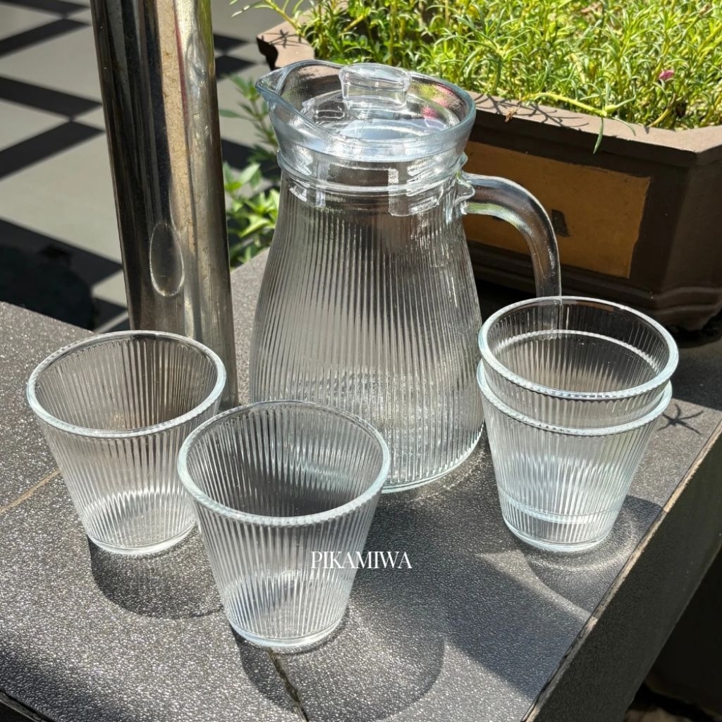 Jual PITCHER KACA IMPOR MOTIF GARIS 5 IN 1 pitcher kaca pitcher minum ...