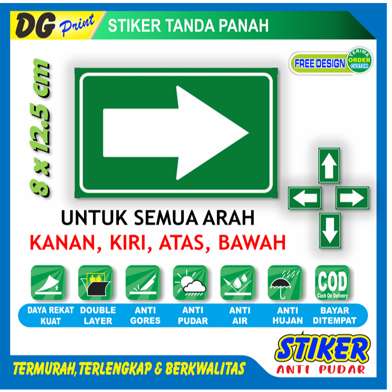Jual Stiker anti pudar tanda anak panah arrow sign sticker petunjuk ...