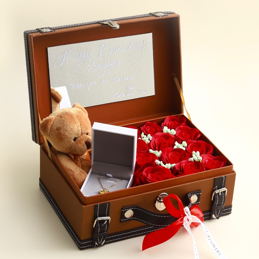 Jual Hadiah romantis unik koper kalung 100 bahasa cinta bunga mawar ...