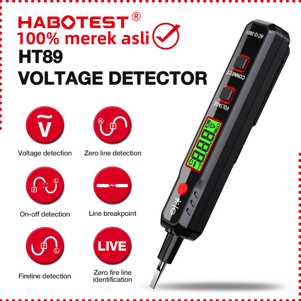Jual HABOTEST HT89 Pena Uji Digital 12 ~ 300V Detektor Tegangan AC Pena ...