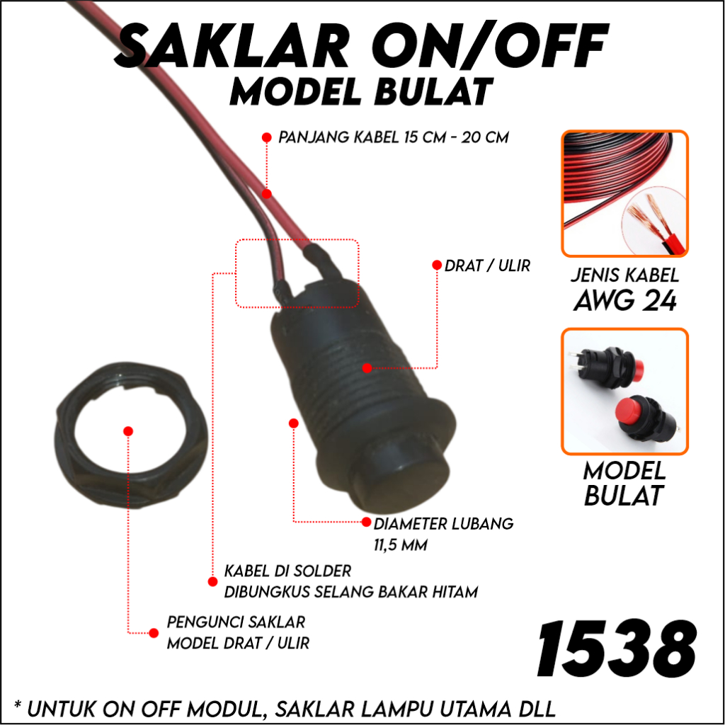 Jual SAKLAR BULAT ON OFF UNTUK SAKLAR LAMPU UTAMA SAKLAR TAMBAHAN LAMPU ...