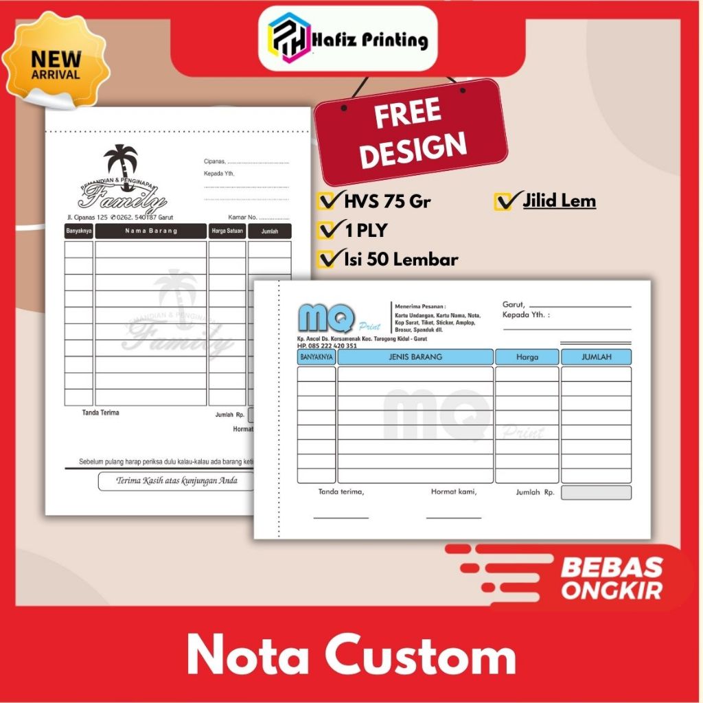 Jual Nota Custom 1 Ply 2 Ply 50 Lembar Eceran – Ukuran 1/2 Folio, 1/3 ...