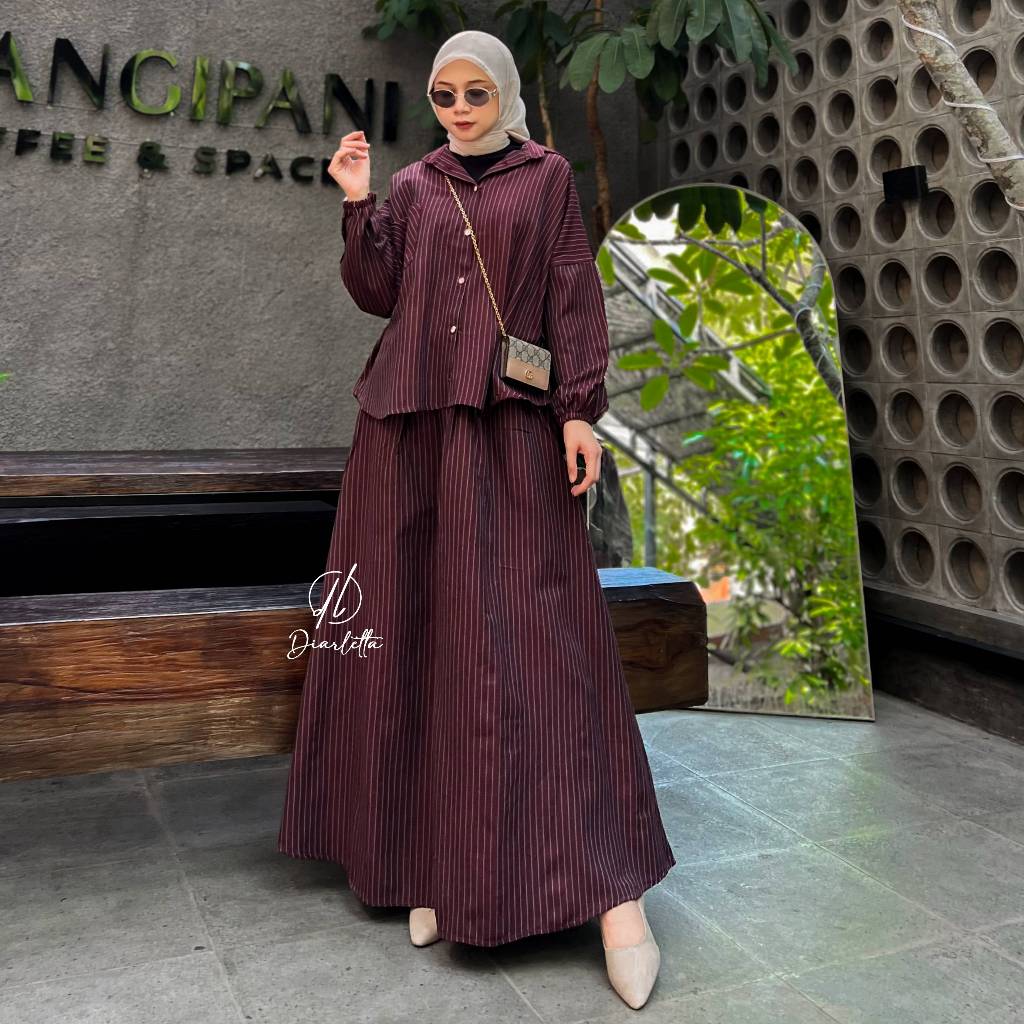 Jual Mirae Set Rok Stripe Linen SemiWool Stripe One Set Rok Umbrella by ...