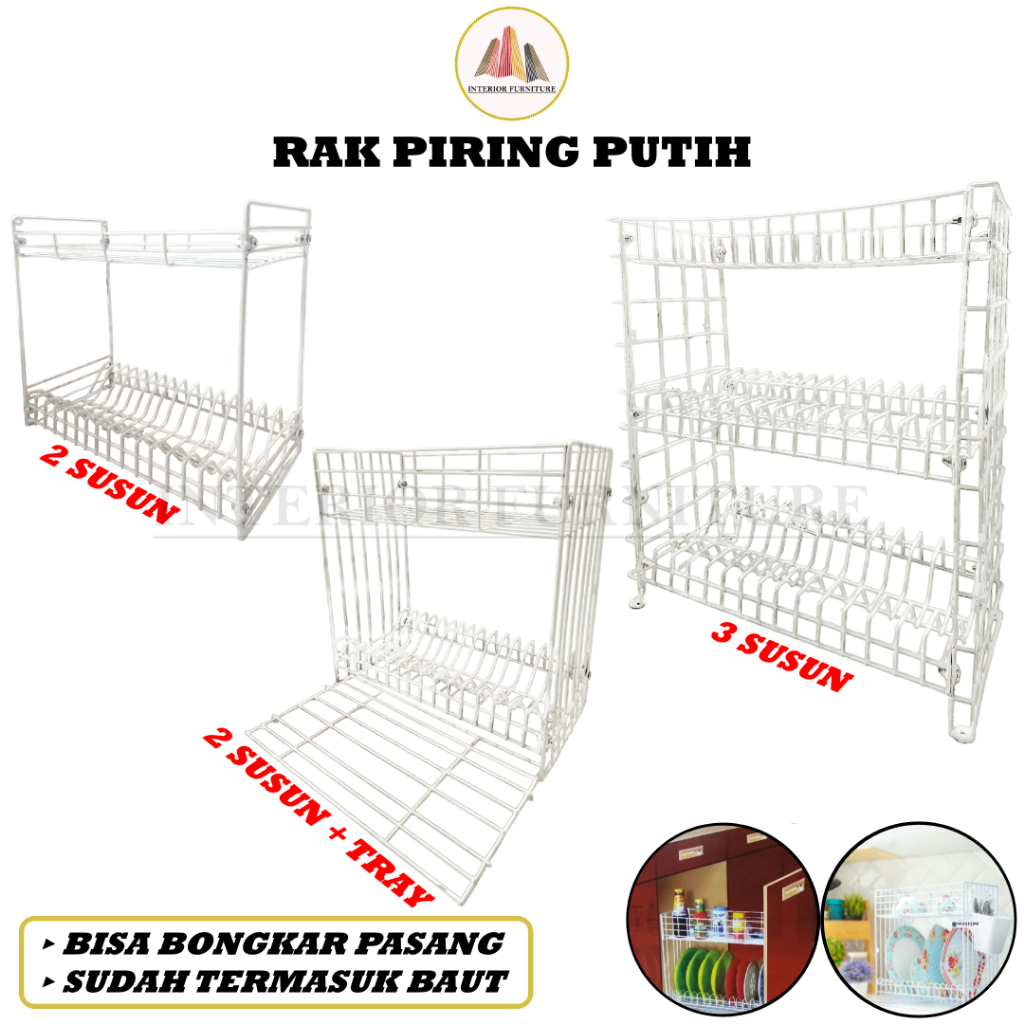 Rak Piring Besi Susun Serbaguna Rak Dapur Bongkar Pasang Rak Gelas dan Piring Kitchen Set