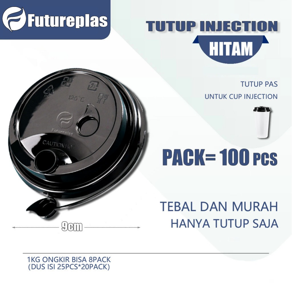 Jual FUTUREPLAS【TUTUP 100 PCS】Tutup Injection Hitam 9cm - Connected Lid ...
