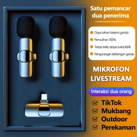 2 In 1 Mic Wireless Clip On Microphone Bluetooth Noise Reduction Lavalier Mikrofon Untuk HP