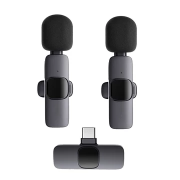 2 In 1 Mic Wireless Clip On Microphone Bluetooth Noise Reduction Lavalier Mikrofon Untuk HP