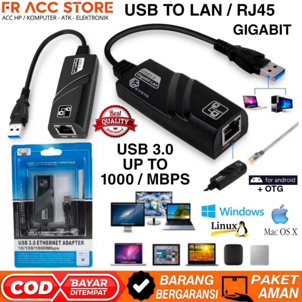 Jual Converter USB 3.0 to Rj45 ethernet Adapter USB 3.0 GIGABIT LAN UP ...