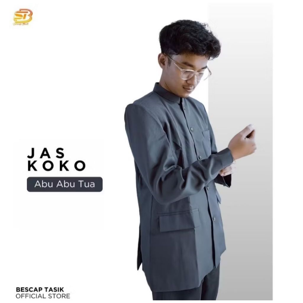 Jual Bescap Jas Koko Pria Abu Tua Polos Saku Tutup Formal Informal S ...