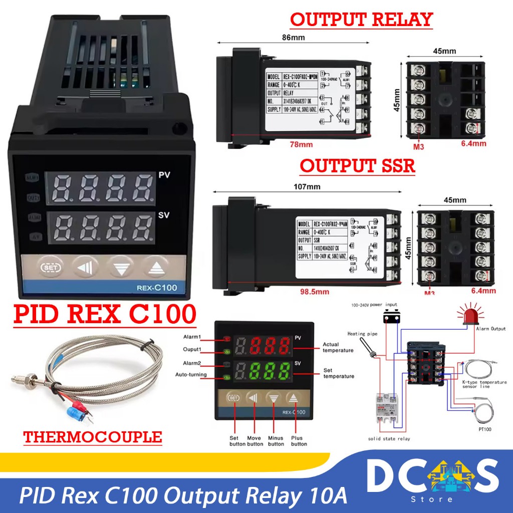 Jual PID Rex C100 Temperature Thermostat Thermocouple Controller Output ...