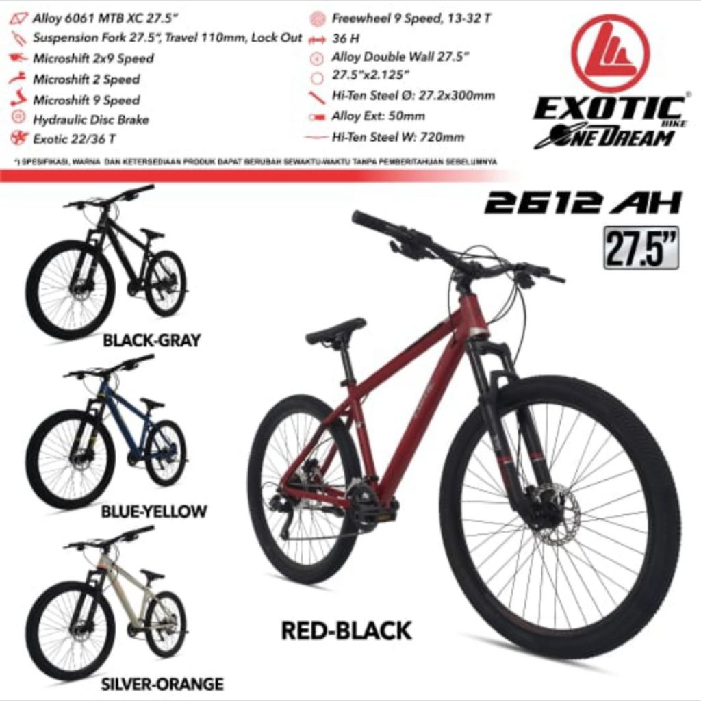 Jual SEPEDA GUNUNG DEWASA MTB 26 / 27.5 INCH EXOTIC ET 2612 AH / ET ...