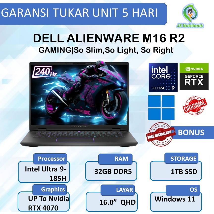 Jual DELL ALIENWARE M16 R2 ULTRA 9 185H RTX4070 8GB/ 32GB 1TB W11 16 ...