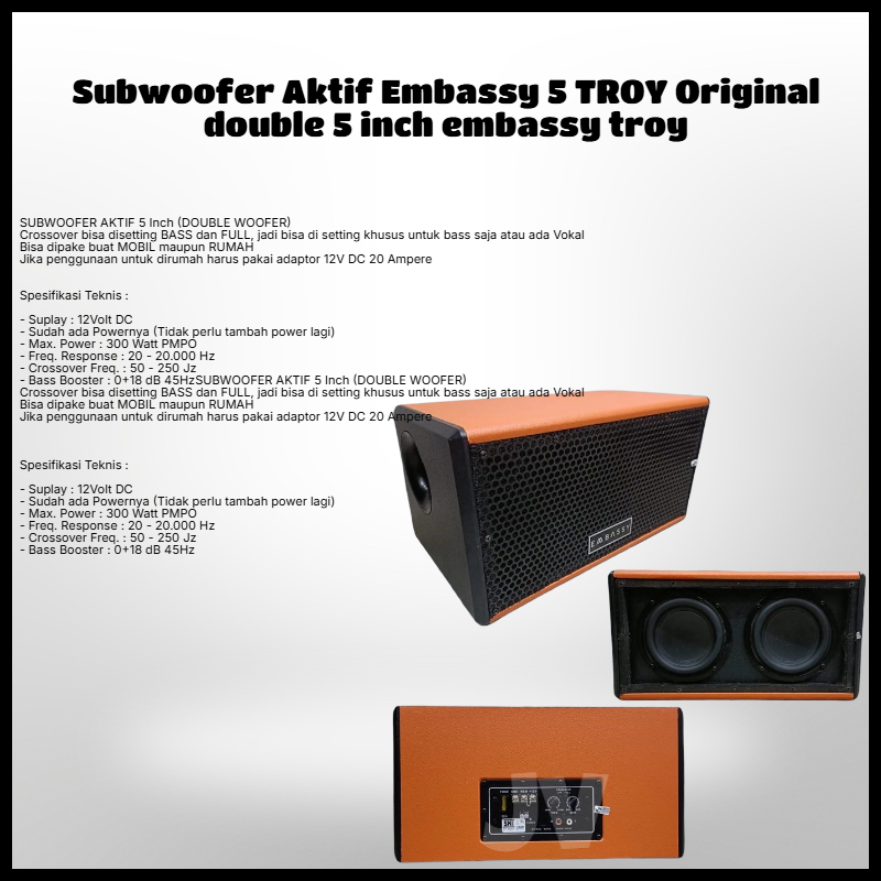 Subwoofer Aktif Embassy TROY Original double inch embassy troy