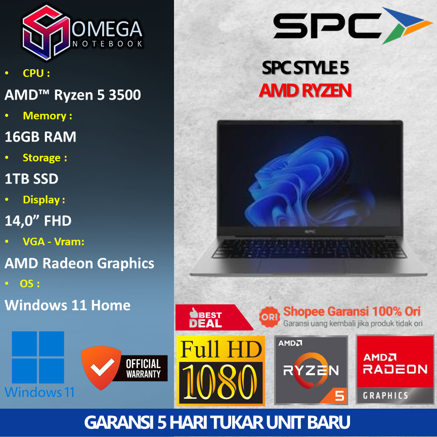 Jual Laptop SPC Style 5 Ryzen 5 3500 16GB 1TB 14,0 FHD Windows 11 ...