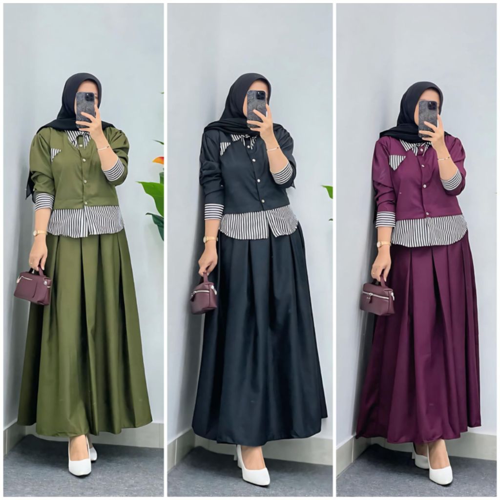 Jual KAMAVA Setelan Rok Katun Toyobo Kombinasi Salur Bawah | Shopee ...