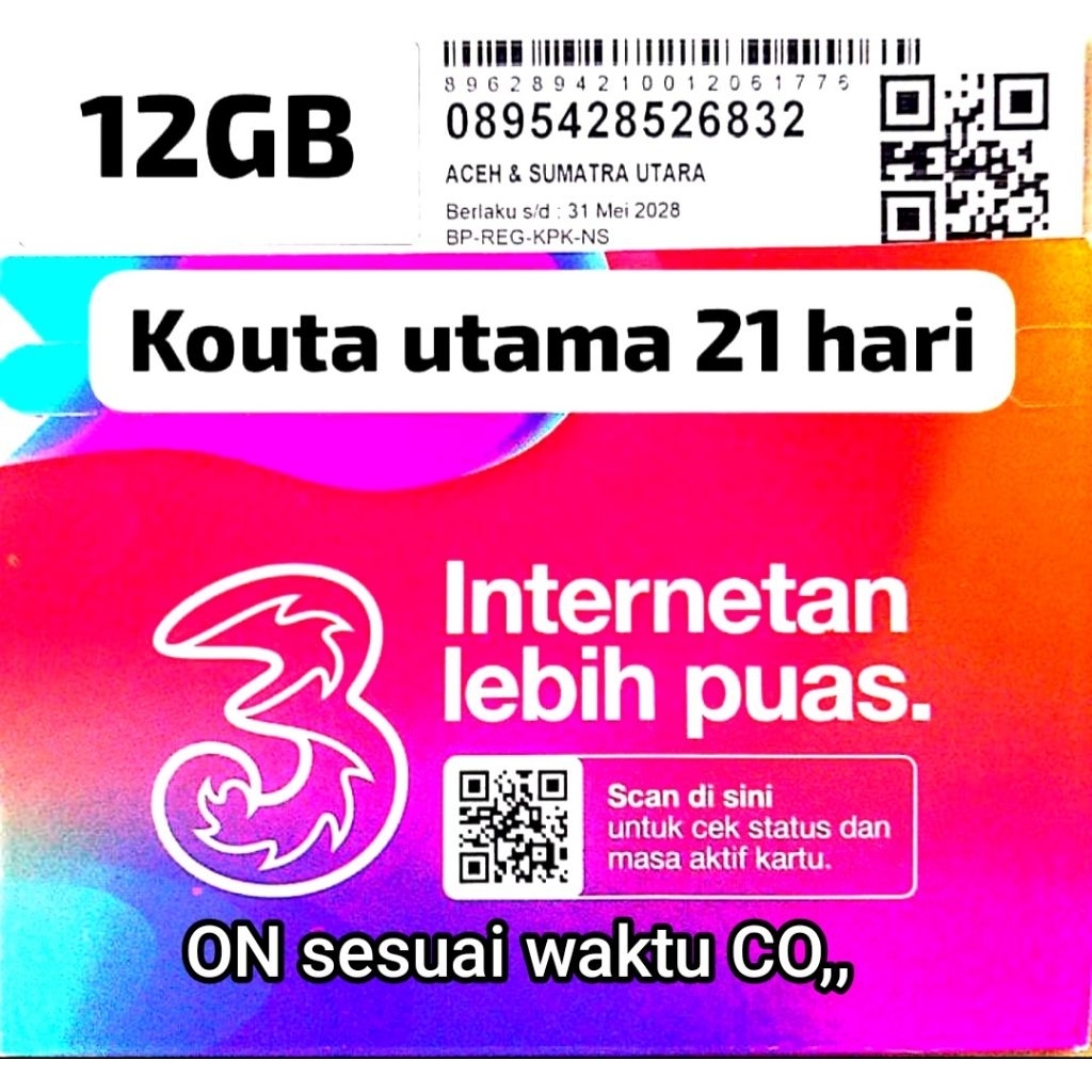 Jual kartu tri OK 12gb,8gb,20gb,40gb,100gb | Shopee Indonesia