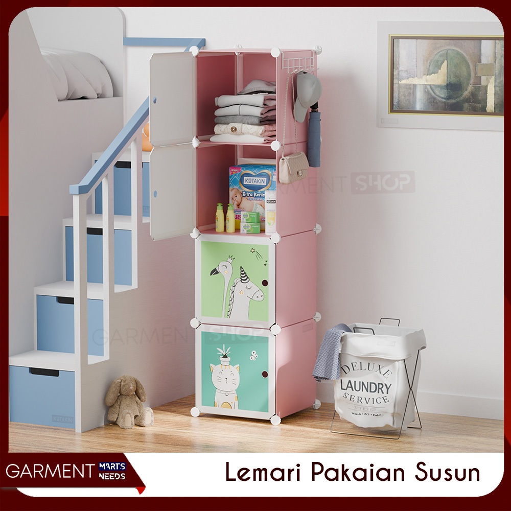 Jual Rak Lemari Baju Plastik Susun 3 4 Pintu Motif Karakter Lemari ...