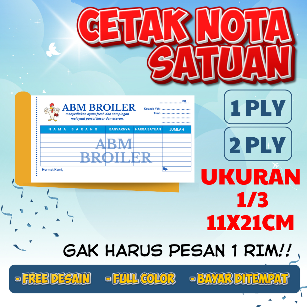 Jual Cetak nota Custom nama toko sendiri full color ukuran 11x21cm 1/3 ...