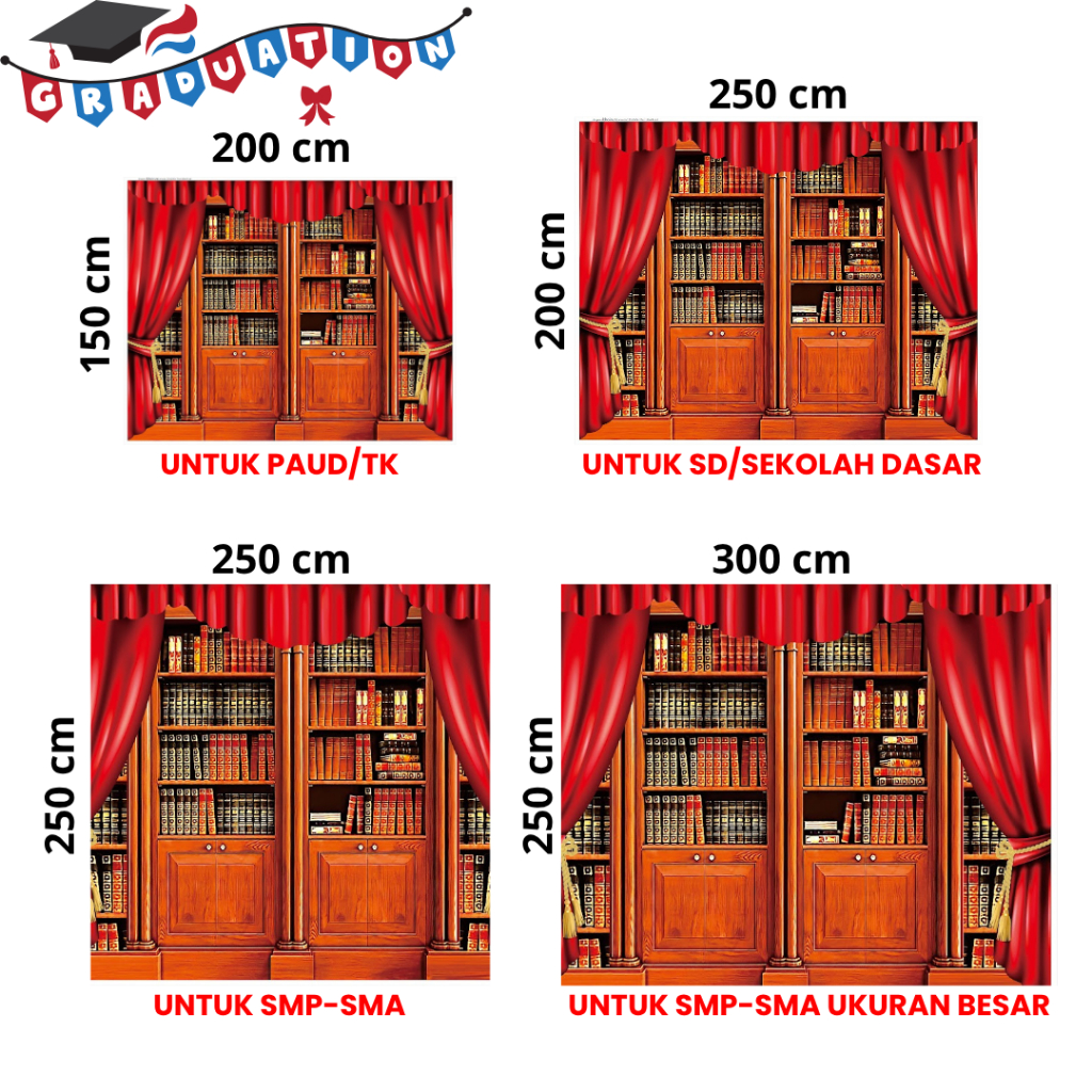 Jual Backdrop Wisuda Rak Buku – Cocok untuk PAUD, SD, SMP, SMA | Bisa ...