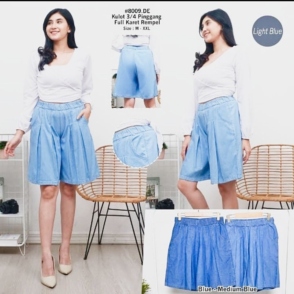 Jual Celana Jeans Kulot Rempel Selutut Pinggang Full Karet M-XXL ...